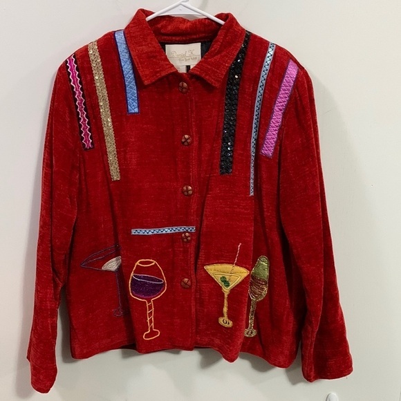 Daniel K Jackets & Blazers - Daniel K New York lined embellished red jacket wine theme good condition Sz Lg